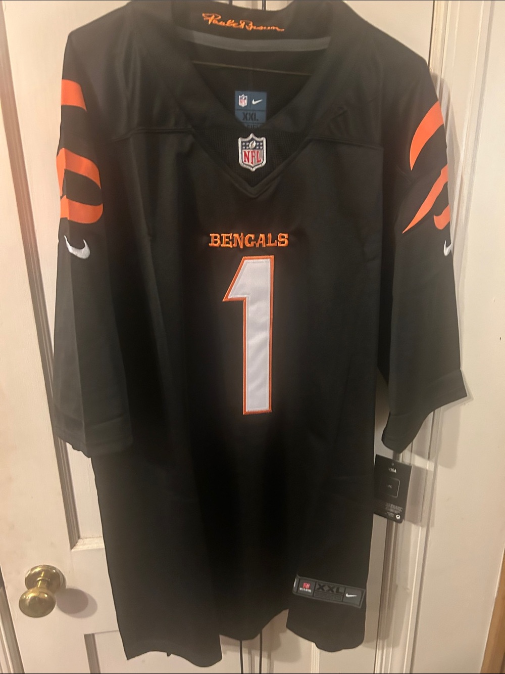Nike Black and Orange Bengals #1 Men's Football Jersey Chase